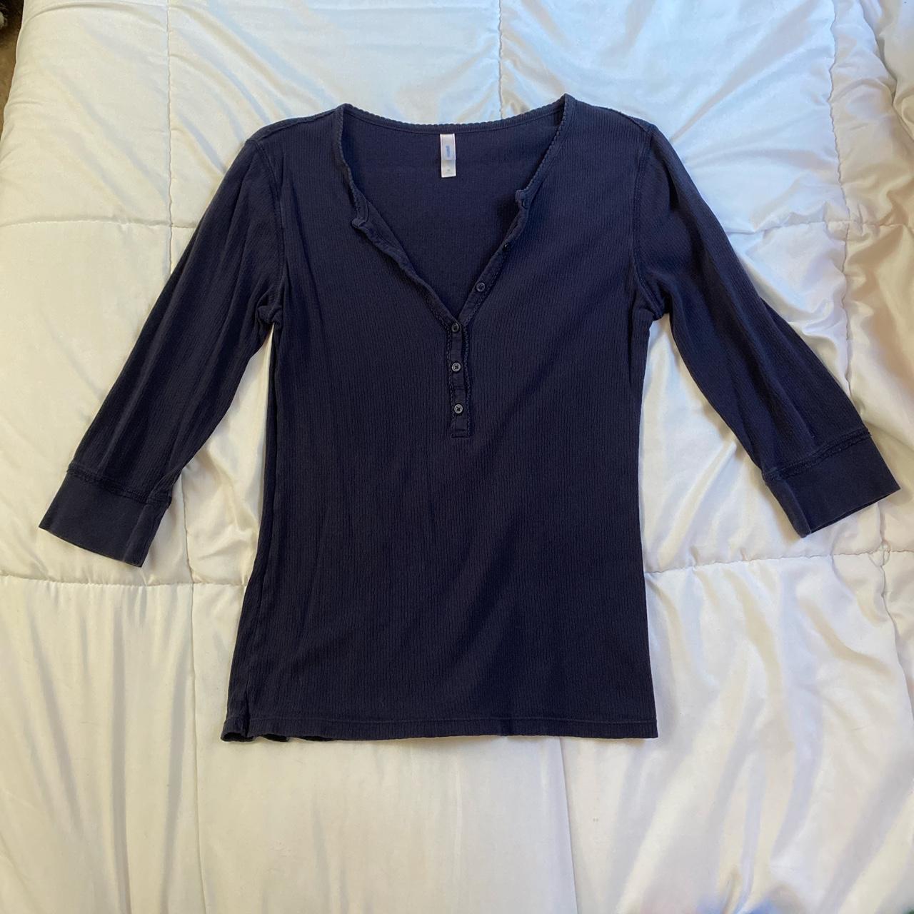 navy blue henley top size M, could fit size... Depop