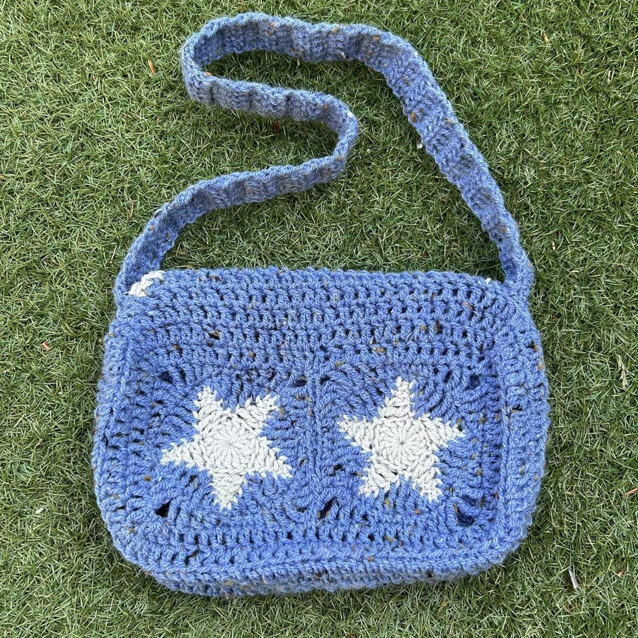 Crochet Star Messenger Bag Blue Crochet Depop