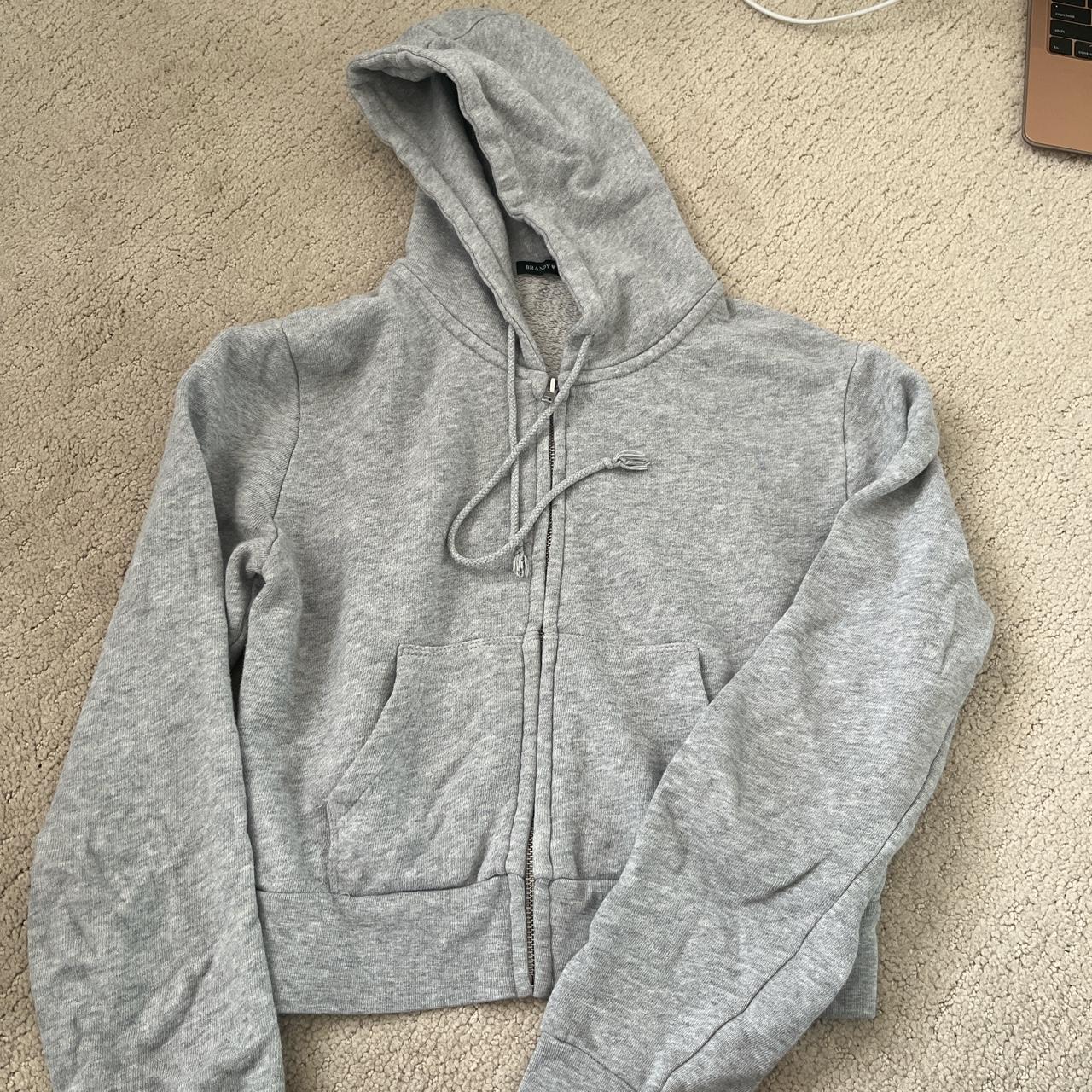 Grey Brandy Melville cropped zip up hoodie. Small... - Depop