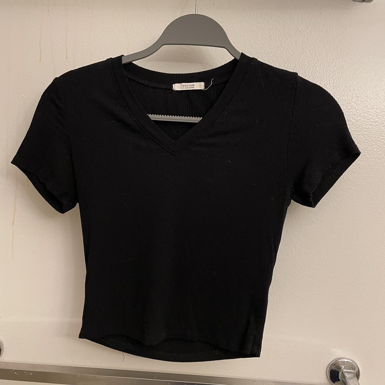 Active Basic medium black v neck top - Depop