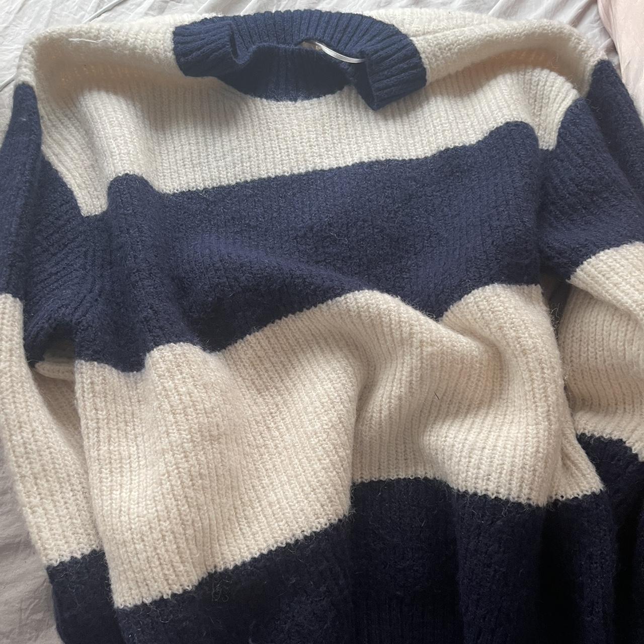 Navy and white stripped sweater, super soft ! Fits... - Depop