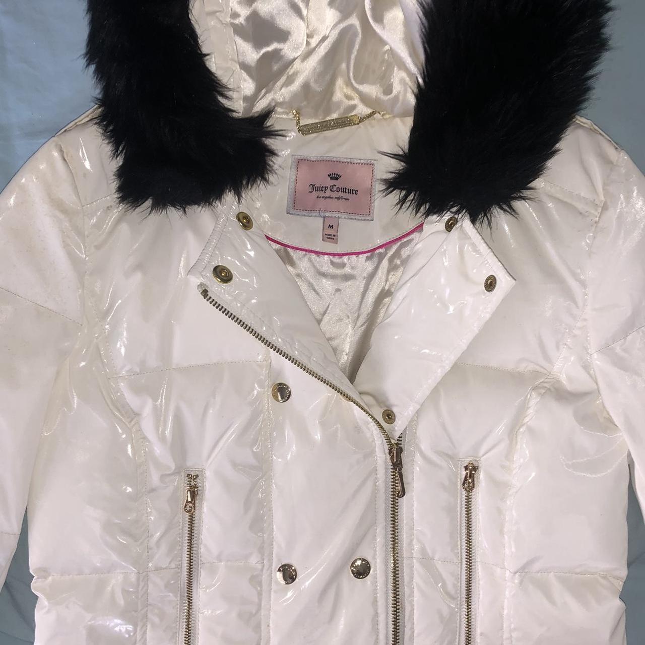 Juicy Couture Women's White and Gold Coat | Depop