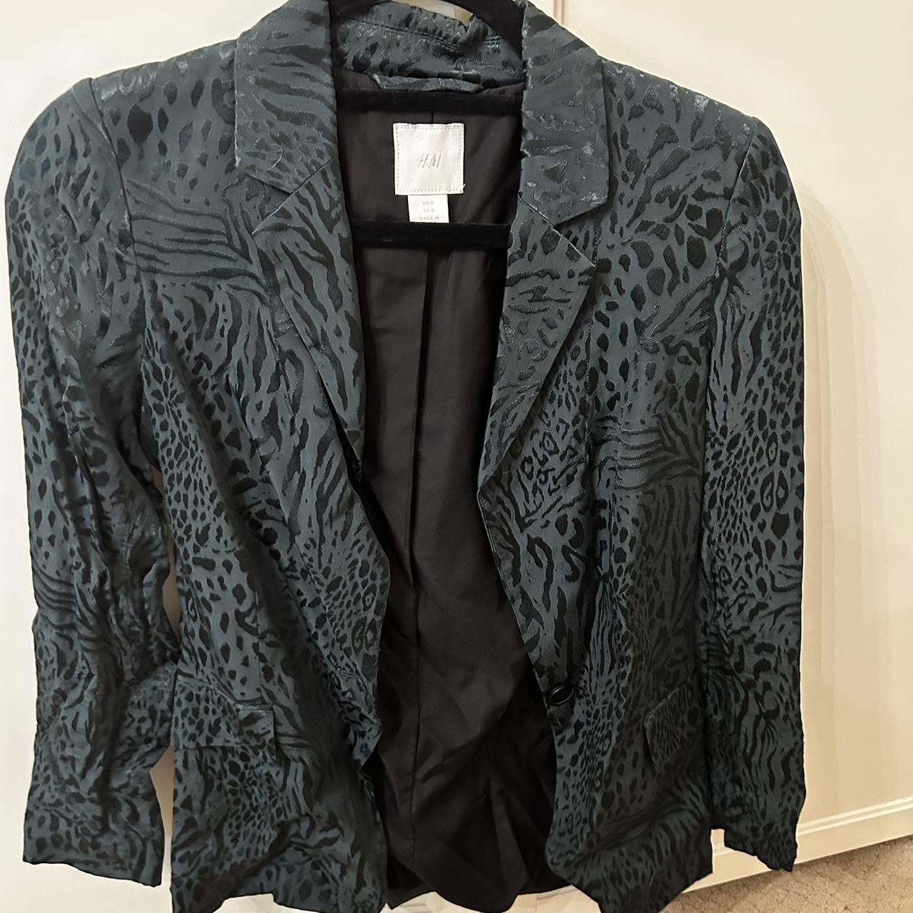 H&M silk dark green animal patterned blazer. Super... - Depop