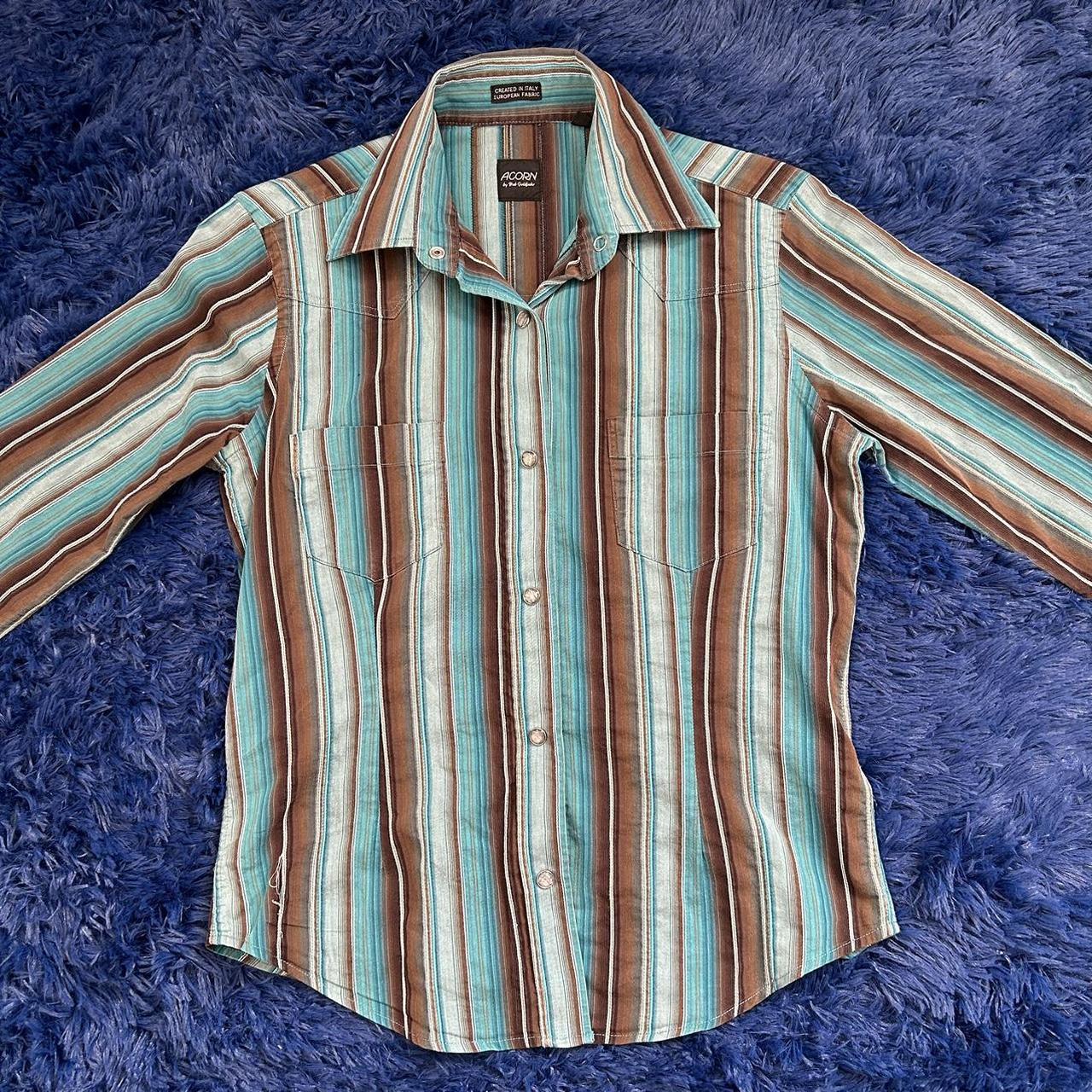 Beautiful blue and brown striped button up made in... Depop
