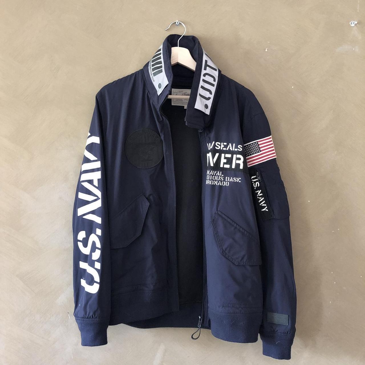 【AVIREX】FROGMAN US NAVY SEALS 刺繍 sizeM AVIREX US NAVY 'FROGMAN' BOMBER JACKET - 3M | Depop