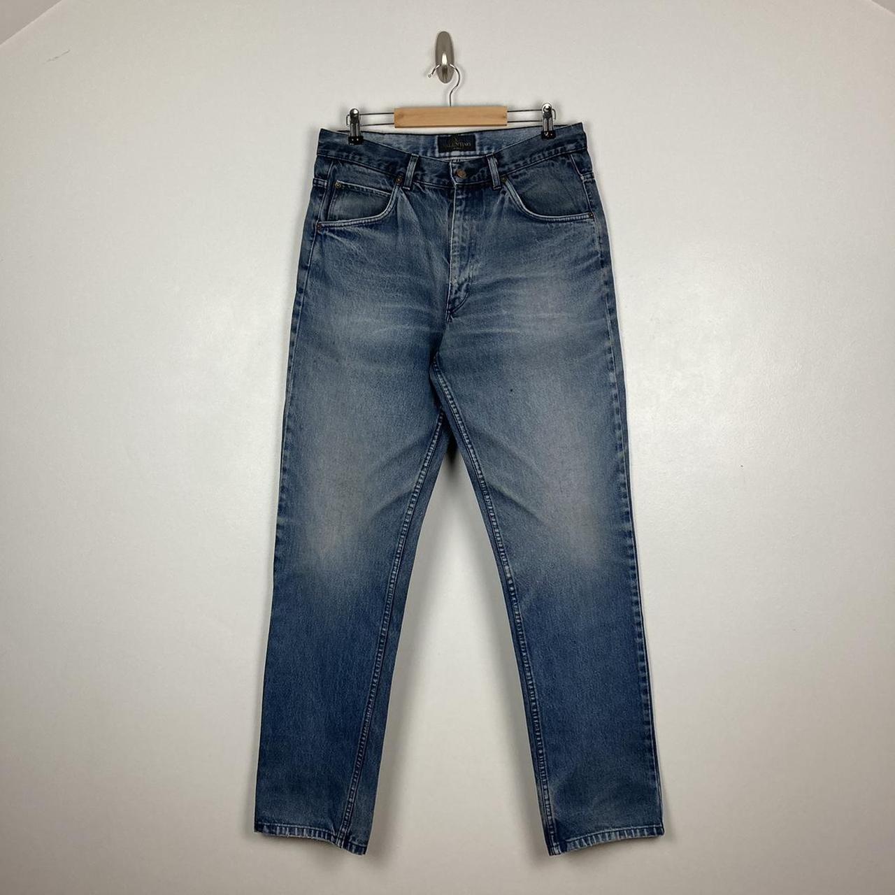 Vintage Valentino denim jeans w/ leather back logo.... - Depop