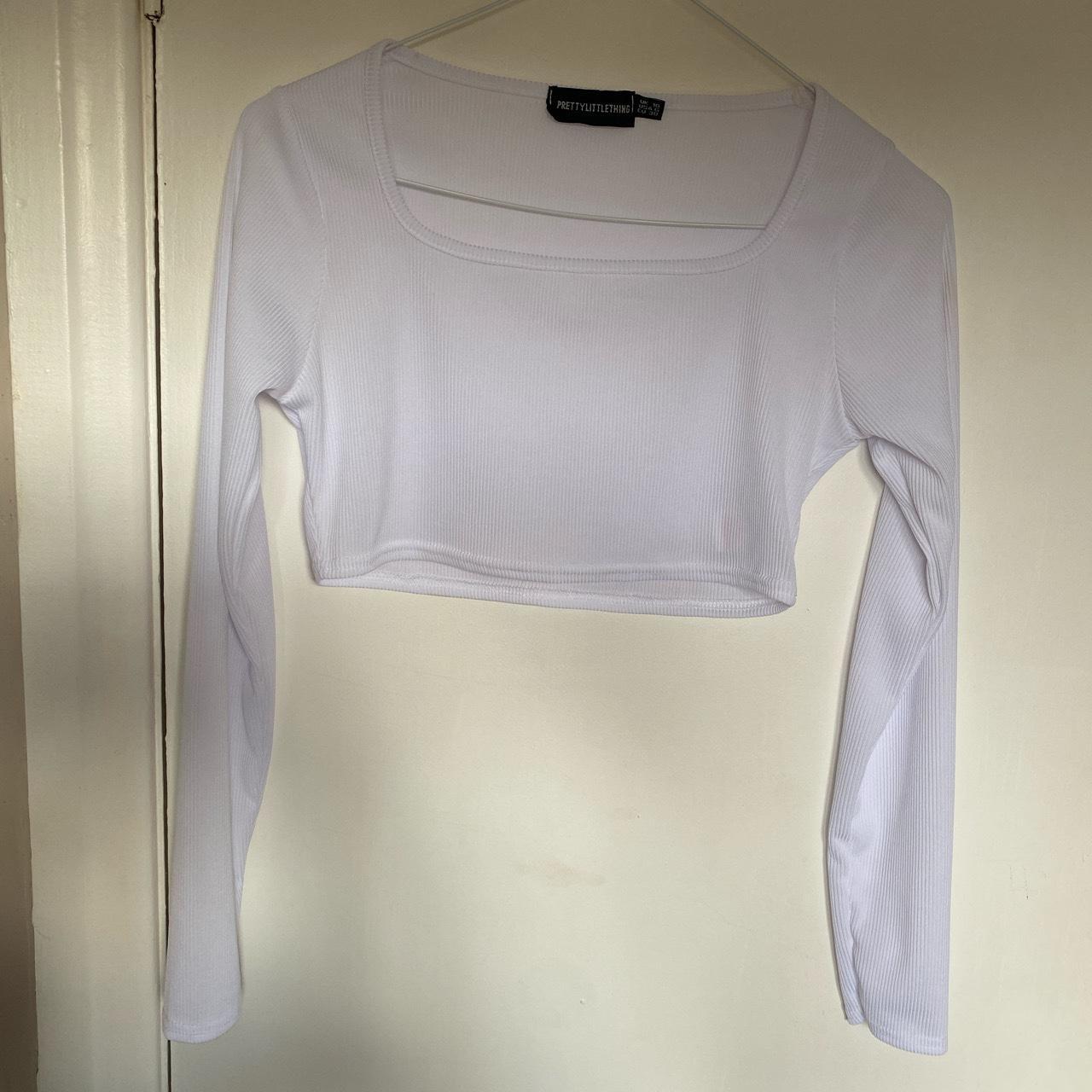 Pretty Little Thing Cropped white long sleeved top ,... - Depop