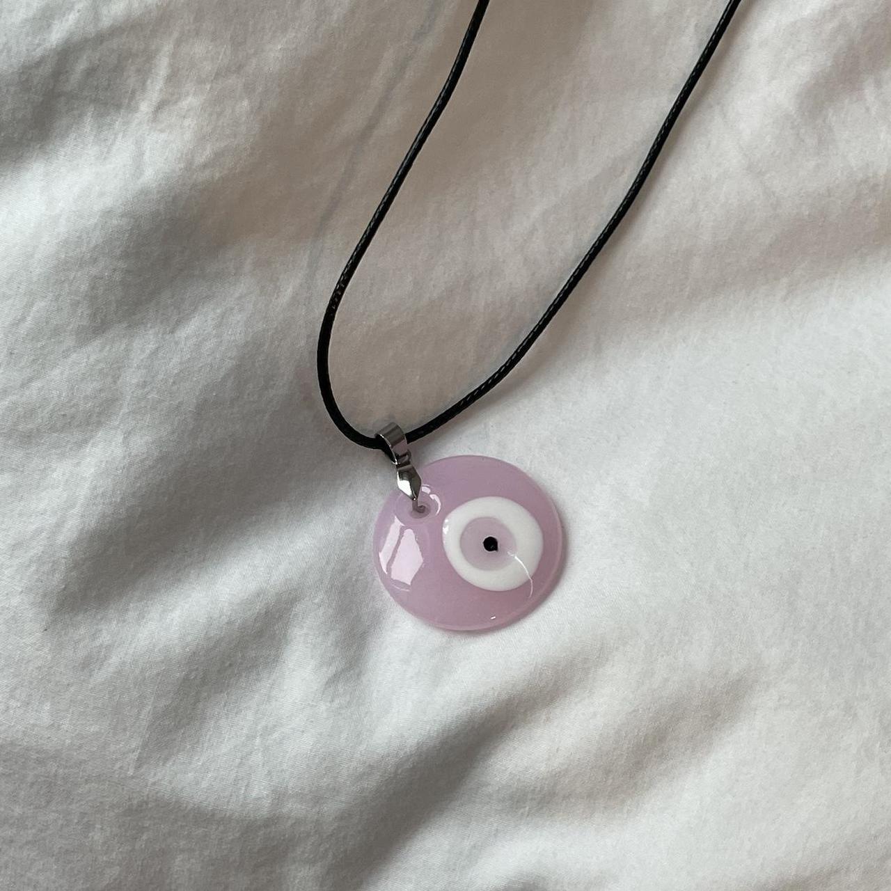 pink heart eye necklace chain is slightly darker - Depop