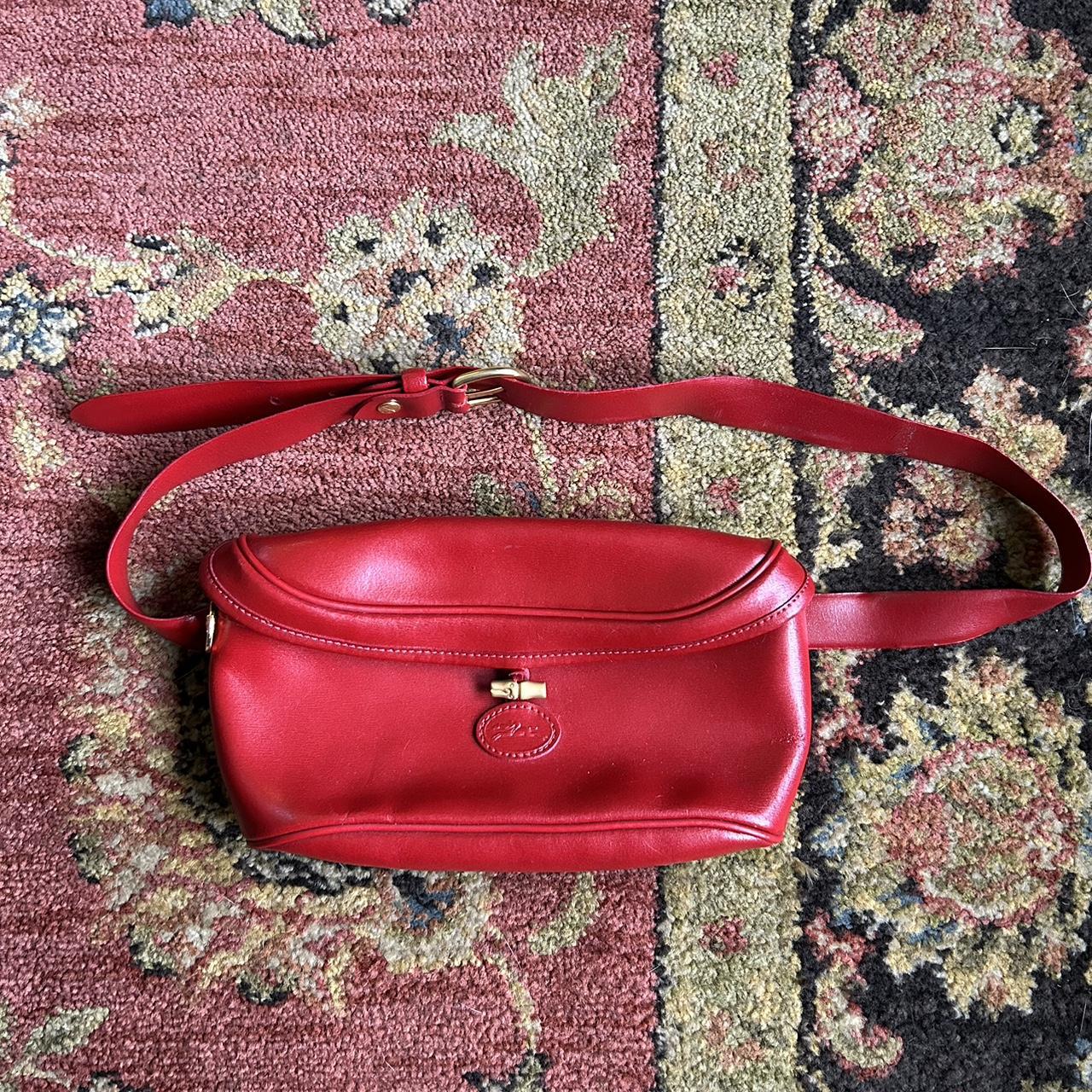 Red Longchamp Paris fanny pack w adjustable... Depop