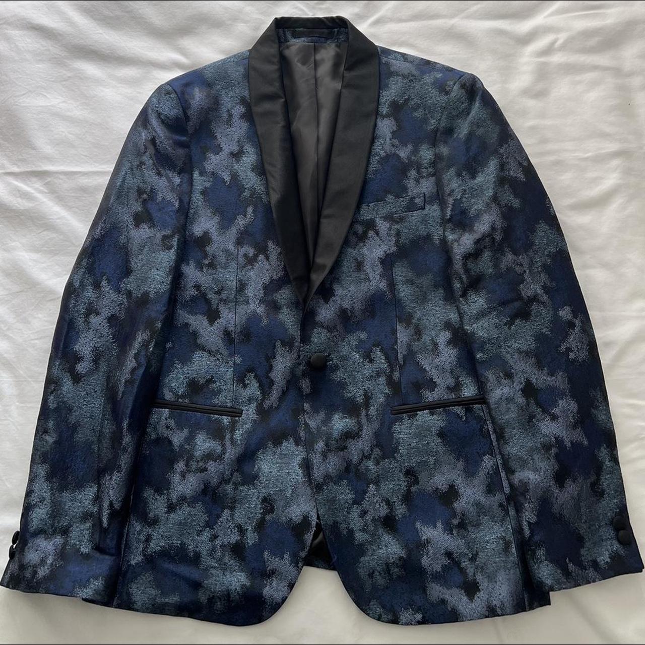 Mens Moss Blue Velvet Jacket - Blue