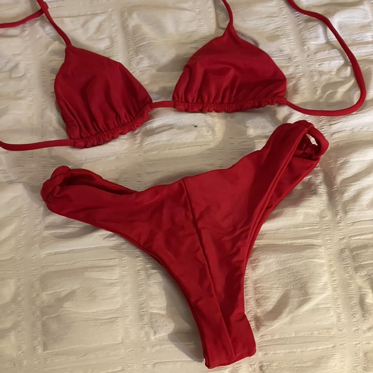 Frankies Bikinis Women's Red Swimsuitonepiece Depop