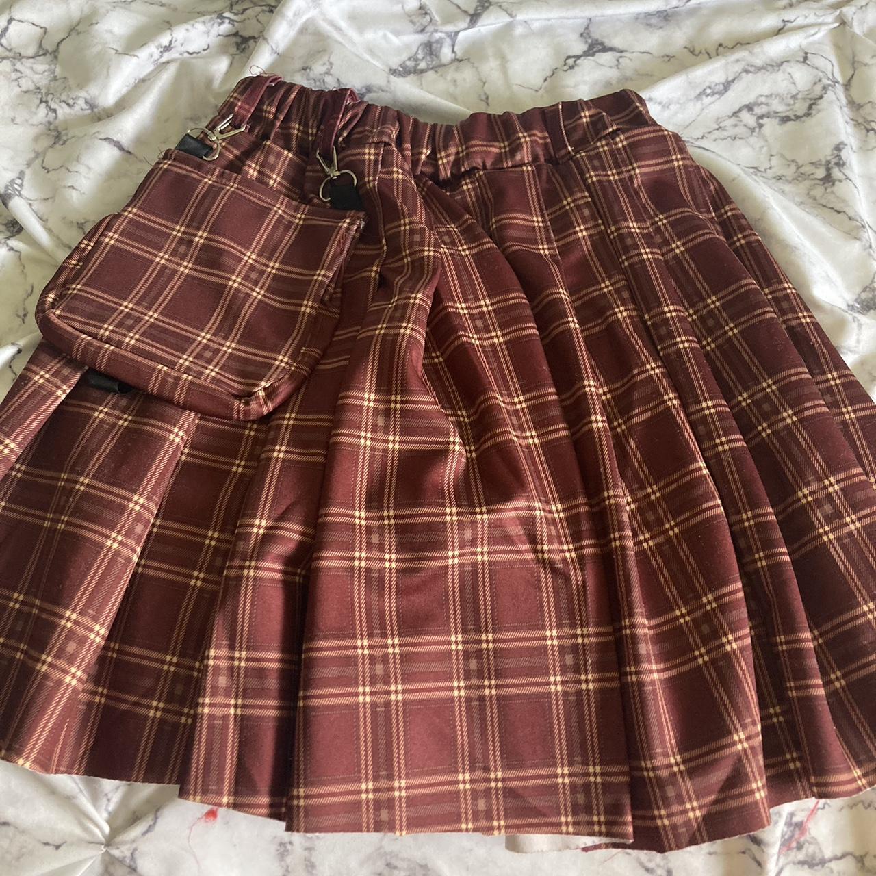 Burgundy short 2024 plaid skirt