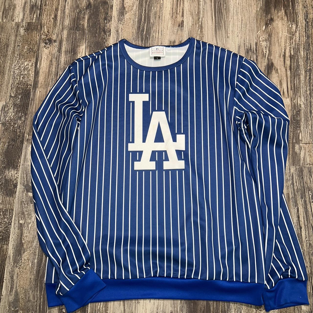 Men's Los Angeles Dodgers Royal Pinstripe Crew Neck Pullover