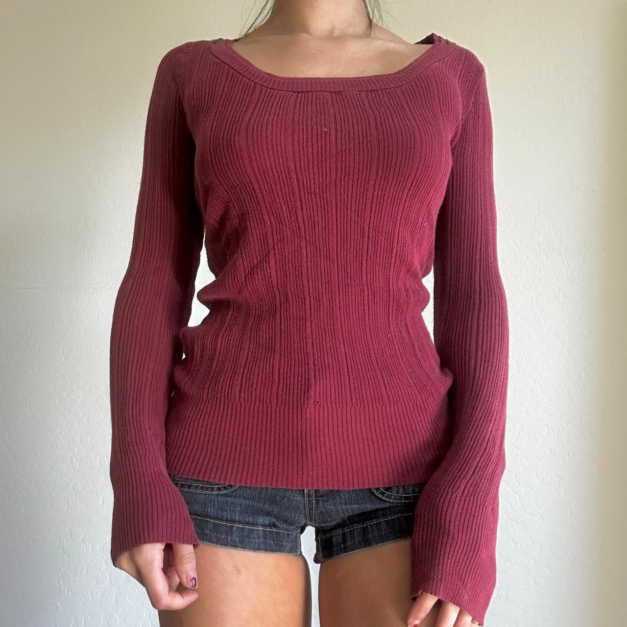 mudd ribbed long sleeve knit fitted shirt scoop neck... - Depop