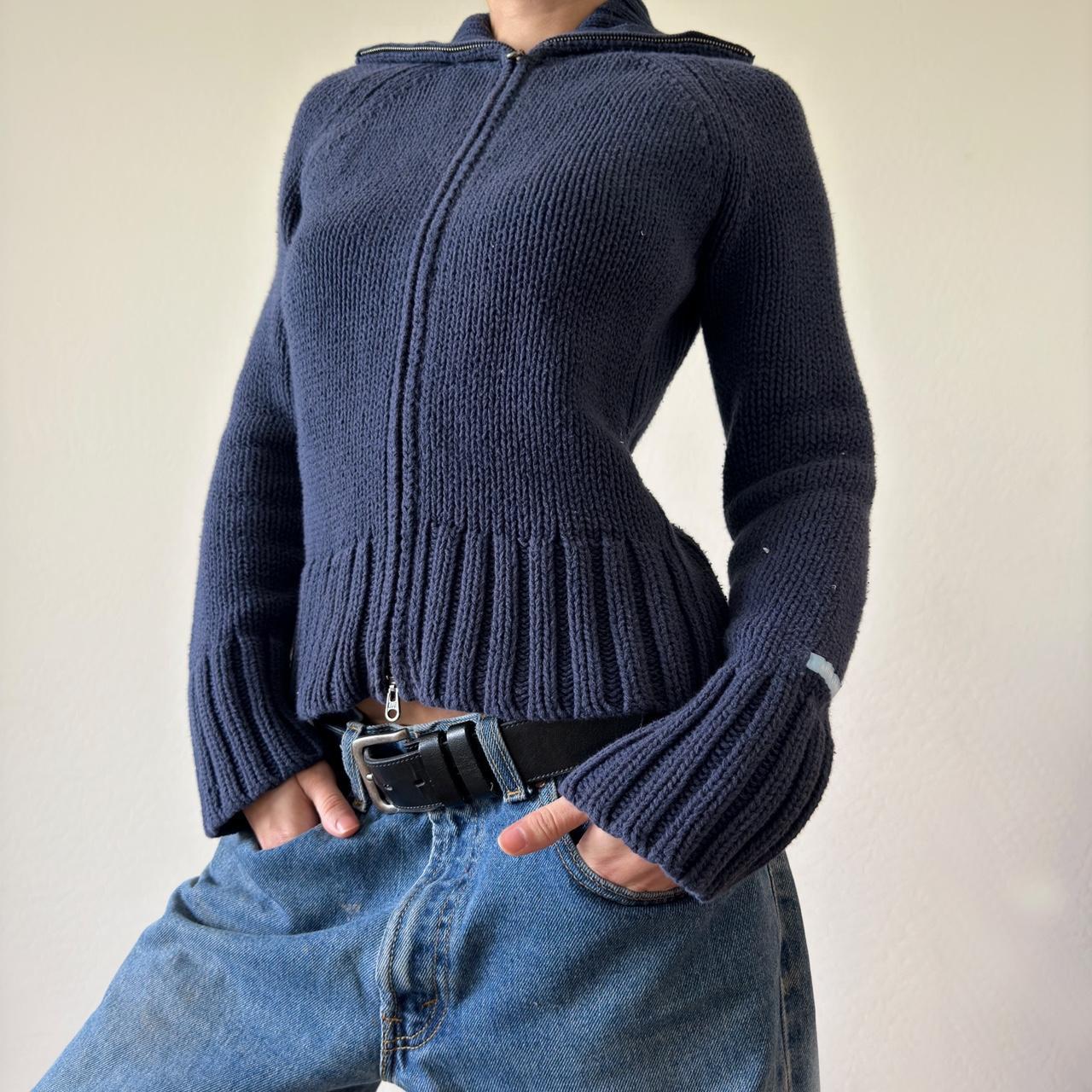 knit double zip jacket Navy thick high quality knit... - Depop