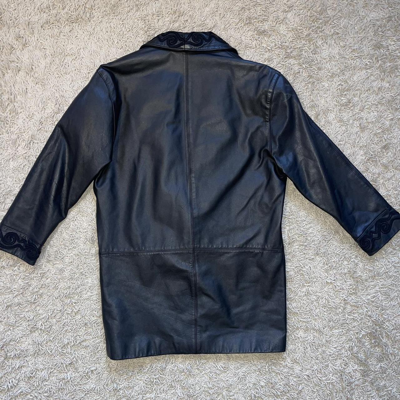 Vintage 1980s oversized black leather coat with... - Depop