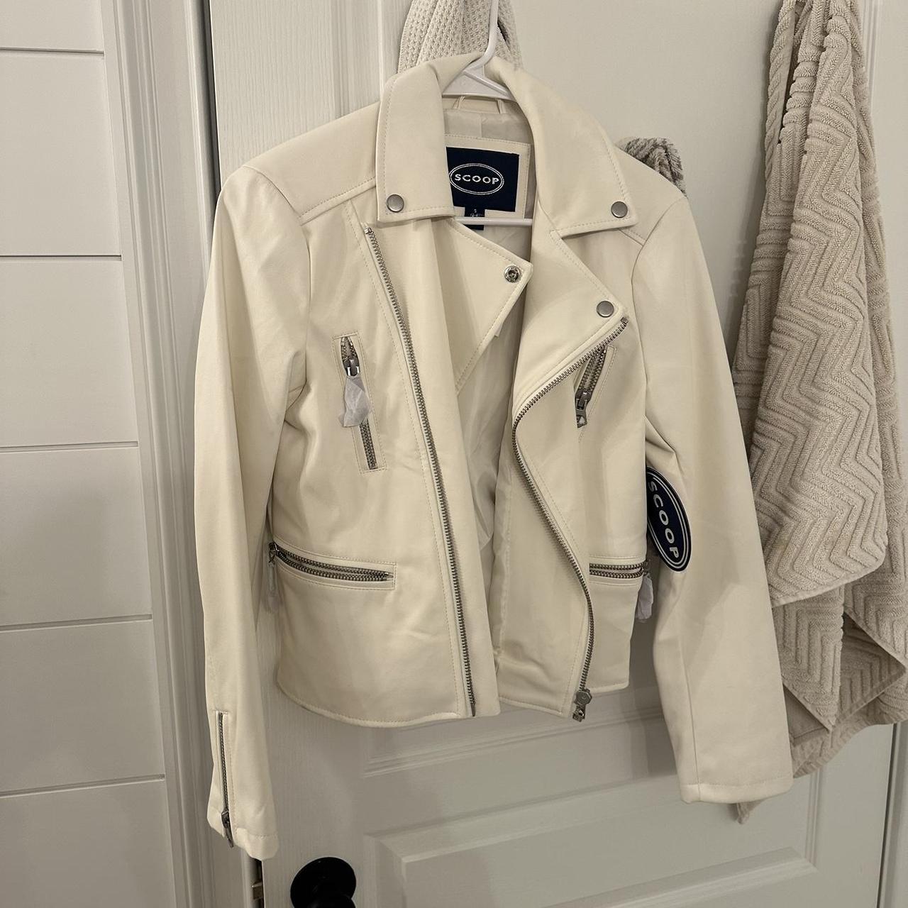 NWT white leather jacket - the back is supposed to... - Depop