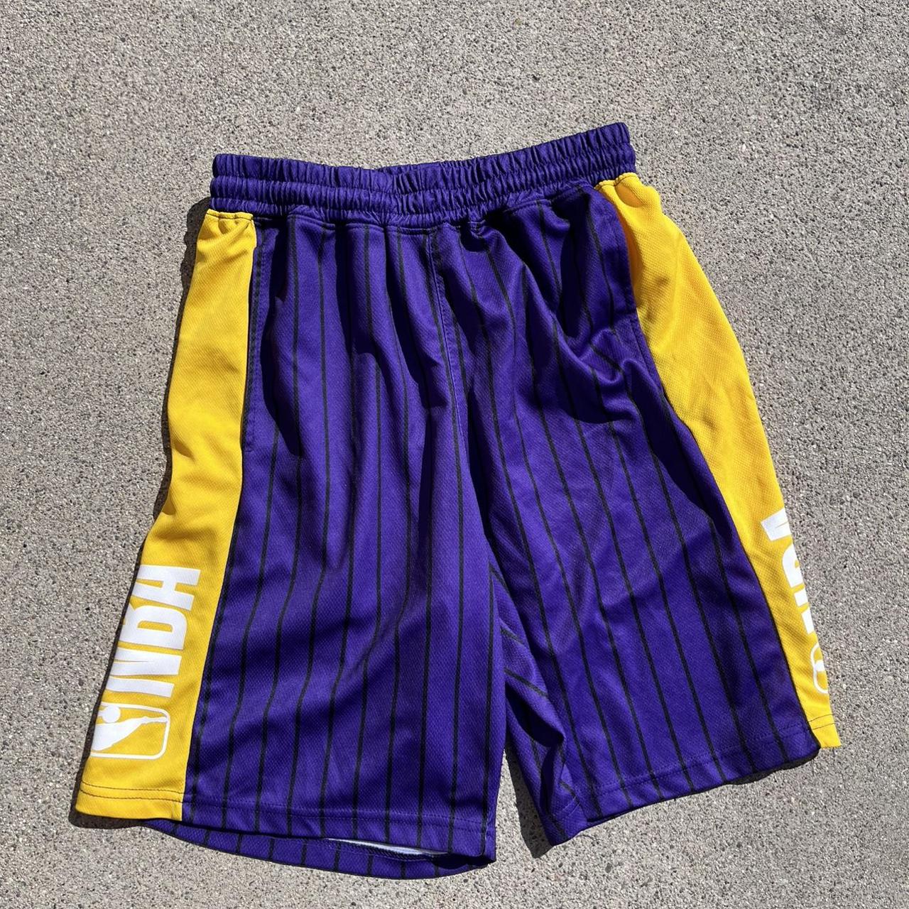 NBA Men's Yellow and Purple Shorts | Depop