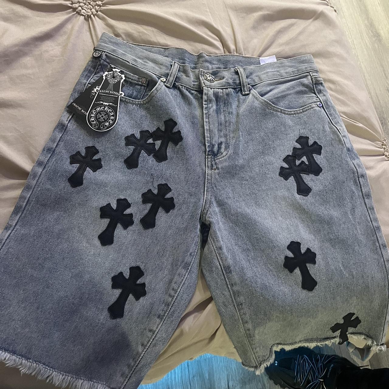 CHROME HEARTS X CDG BLACK DENIM JEANS PINK PATCHES - Depop