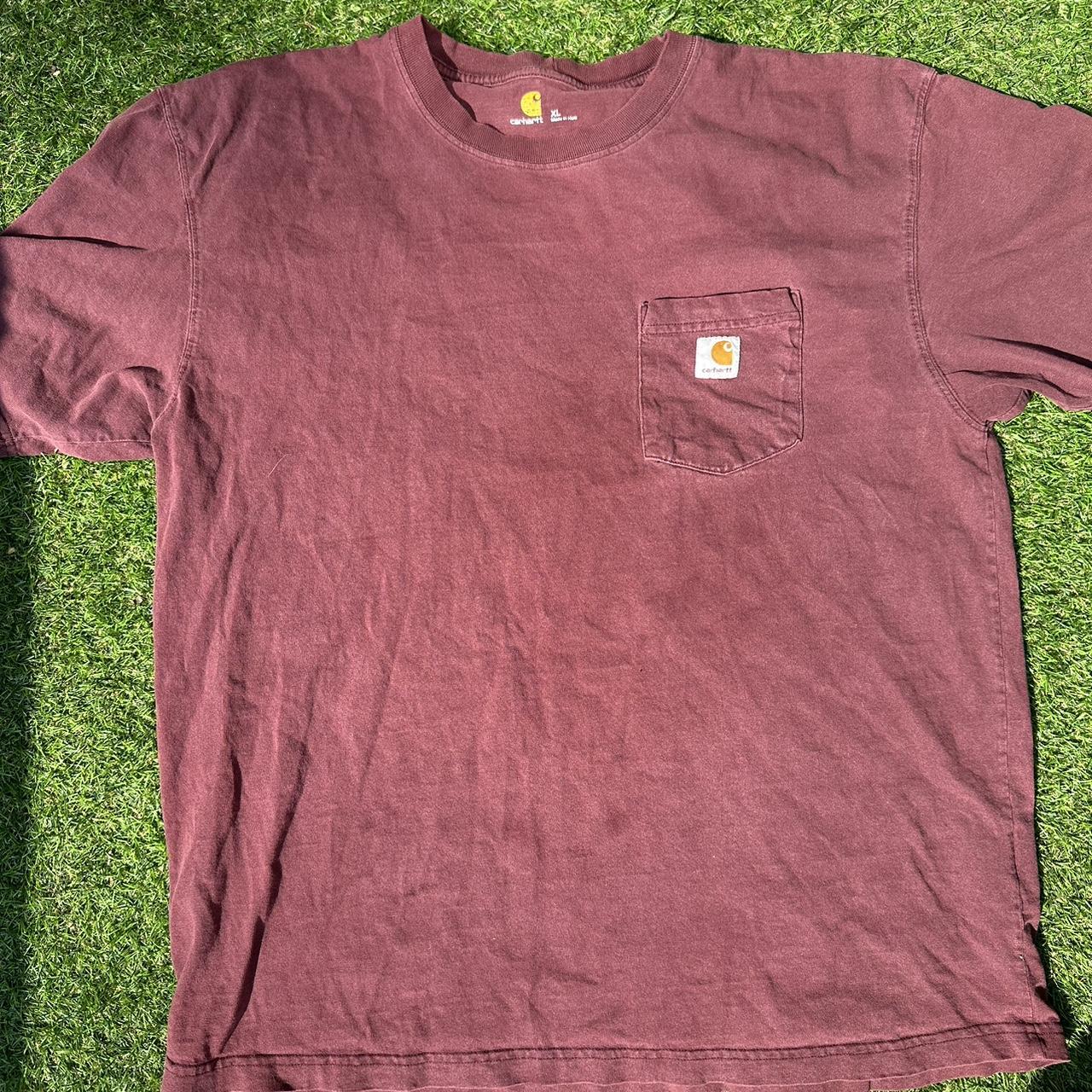 Burgundy Carhartt Tee (XL) Depop