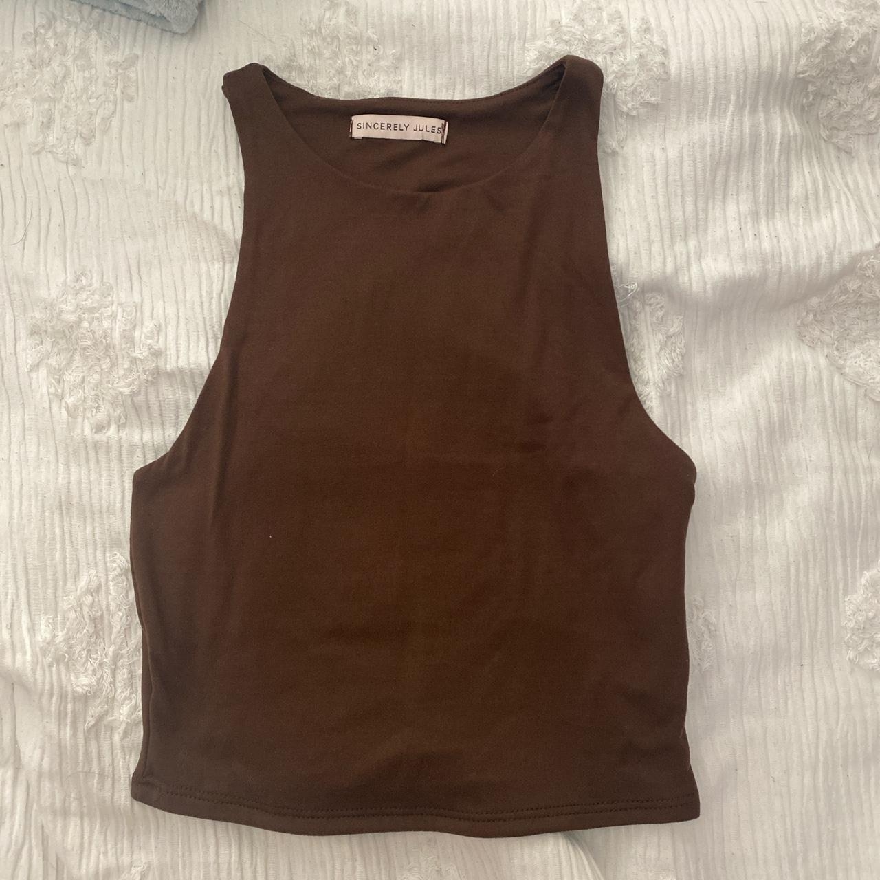 Brown high neck crop top! NWOT, super cute for... - Depop