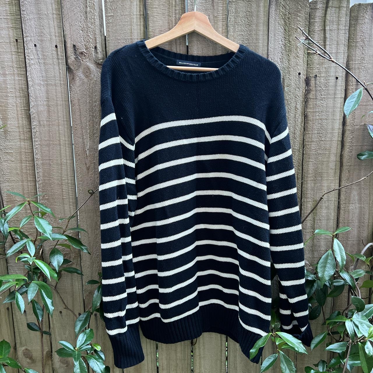 Oversized navy and white stripped jumper - super... - Depop