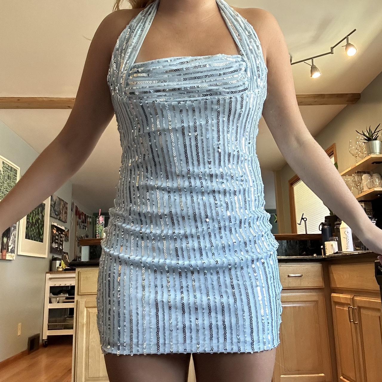 Lucy in the sky sparkly light blue halter... Depop