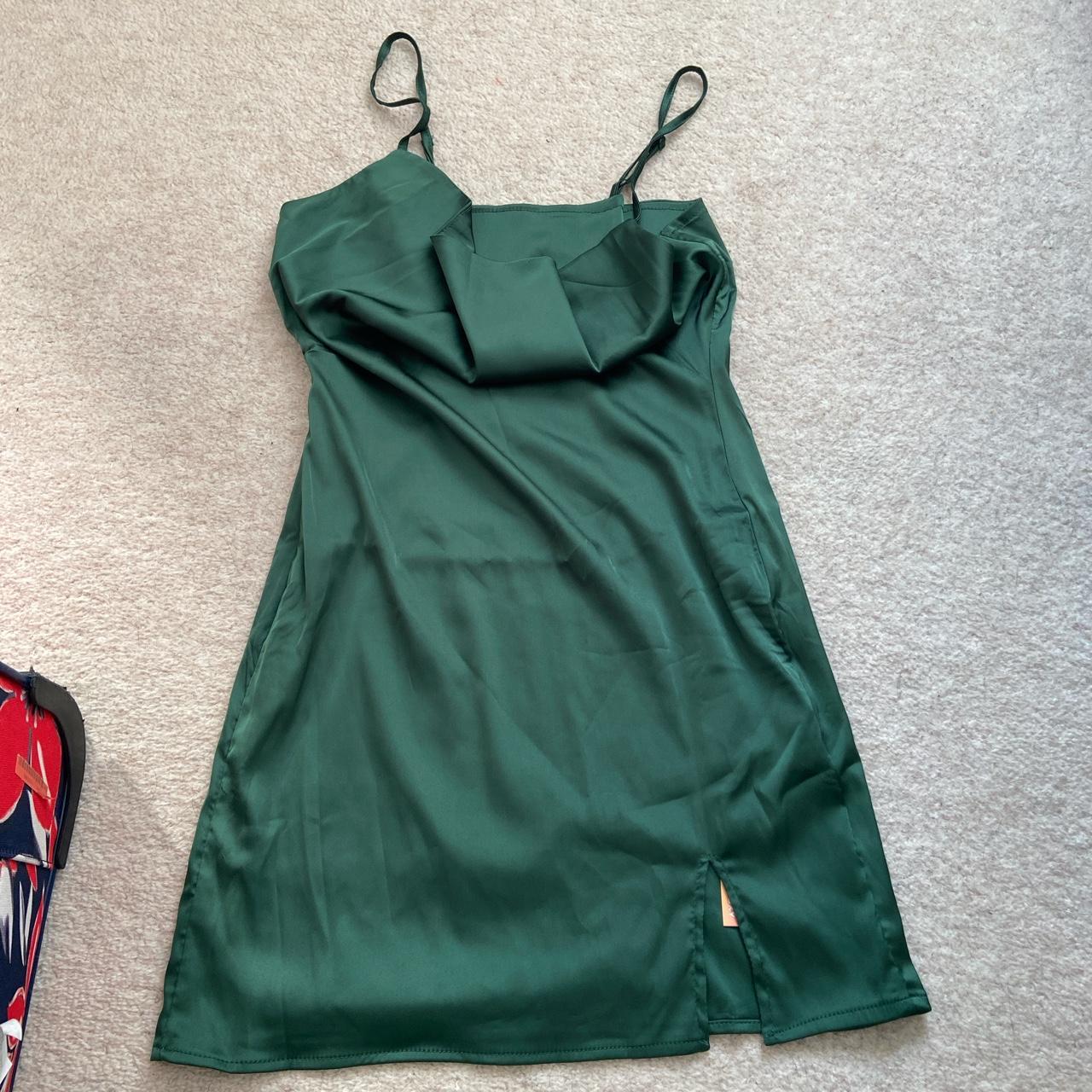 Emerald green satin fitted dress Originally from... - Depop