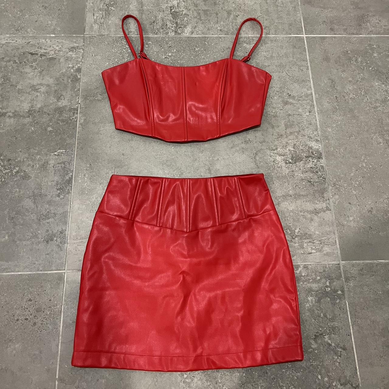 2 piece red faux leather skirt set. Perfect for a... Depop