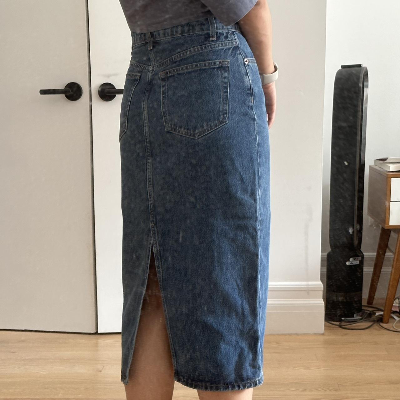 Reformation midi denim skirt Size 26. I’m 5’5 and... Depop