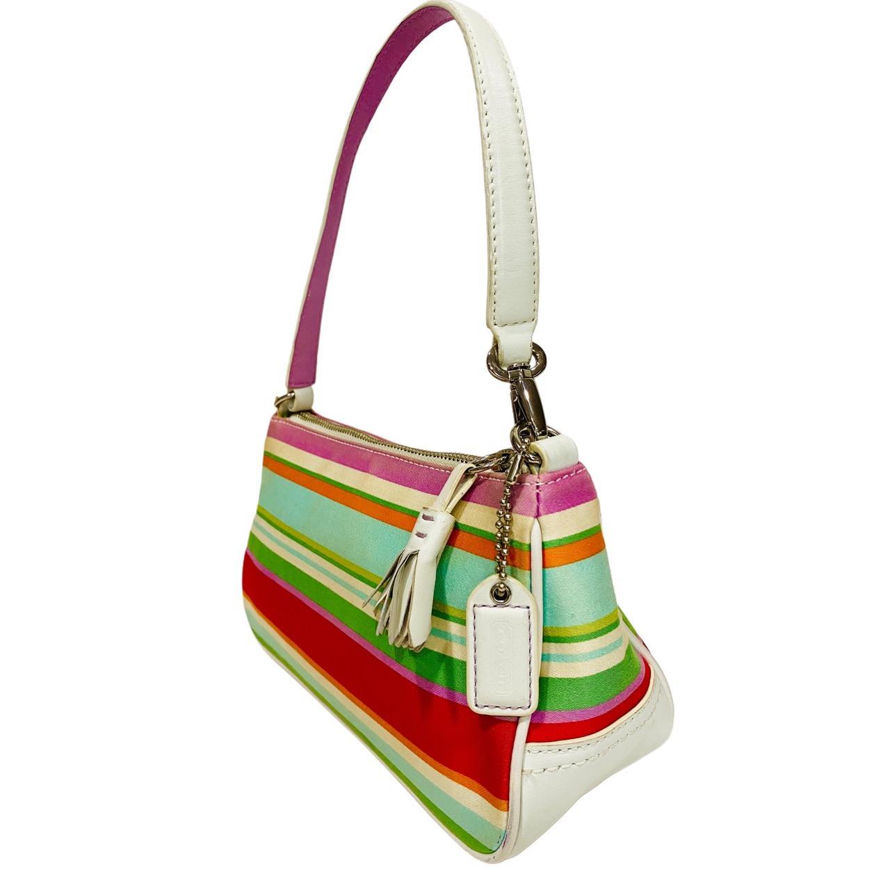バッグ COACH Vintage Boston Bag Y2K Stripe Logo COACH Y2K Signature Canvas W Leather Stripe Tote Bag Purse