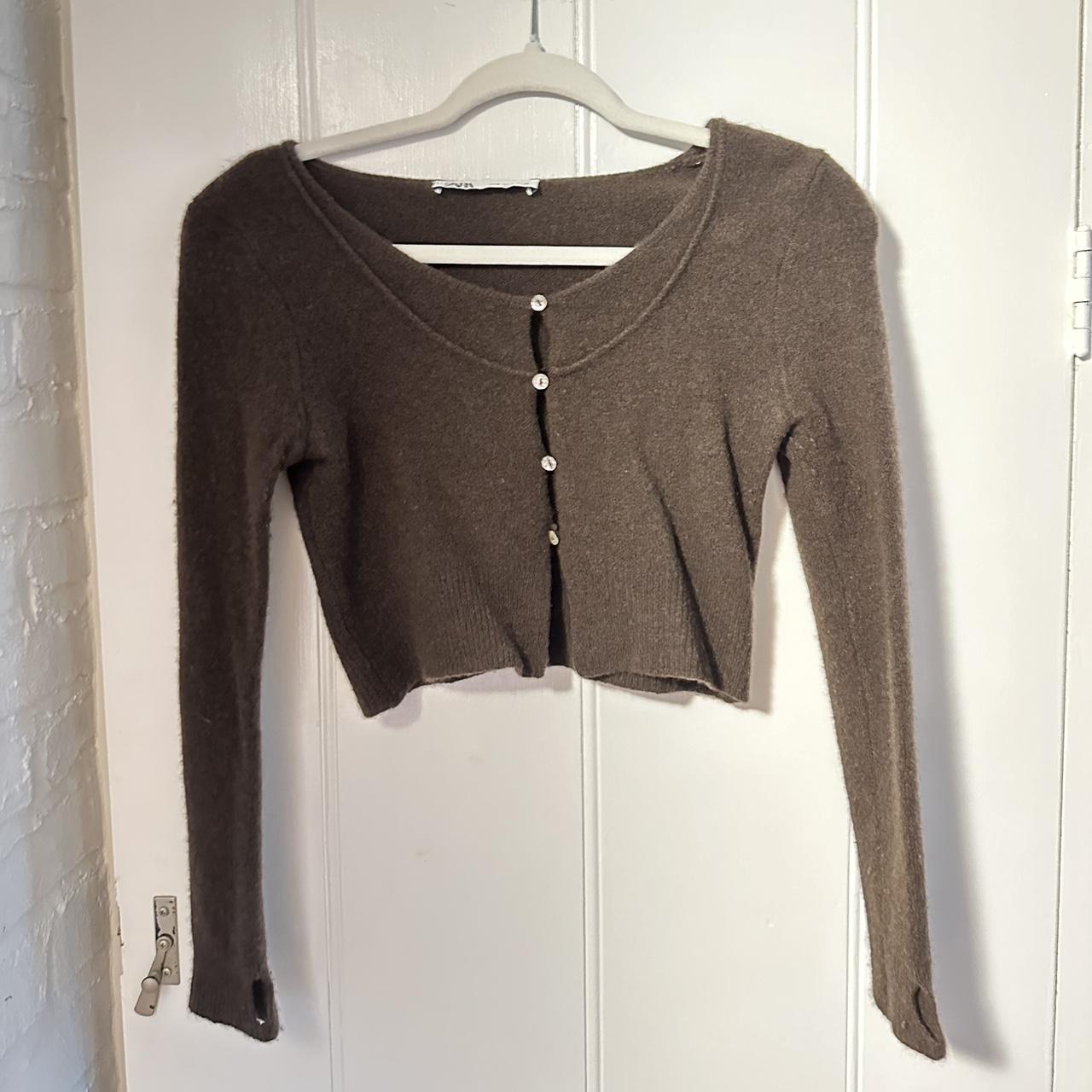 Zara cropped brown sweater with buttons only worn a Depop