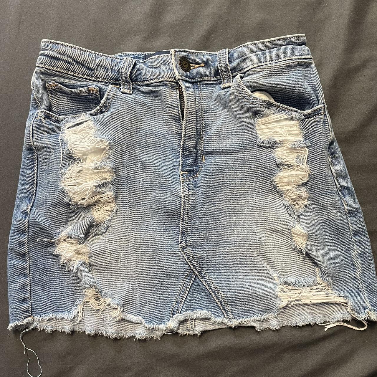 Hollister high rise denim skirt #hollister... - Depop