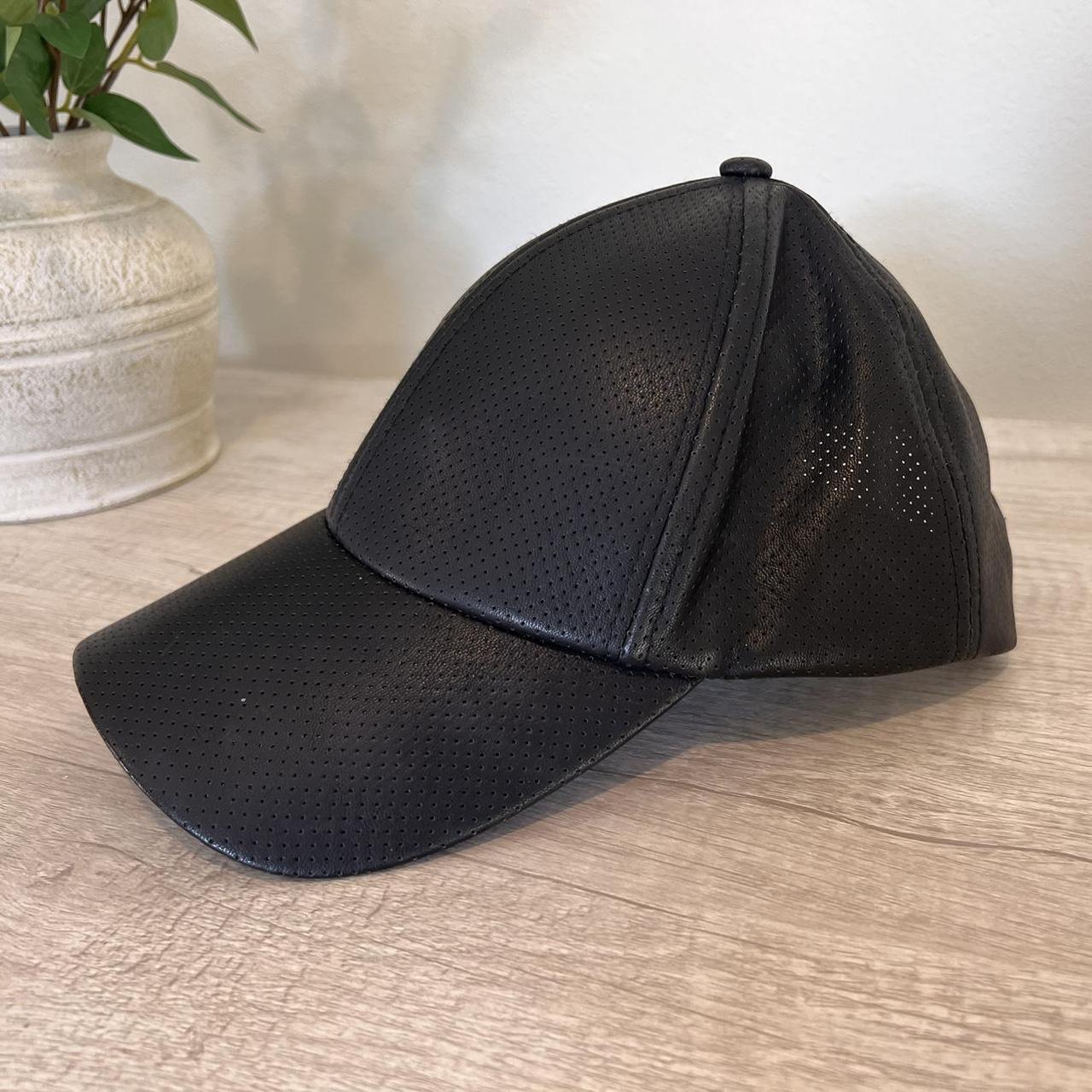 Black faux leather baseball fashion cap