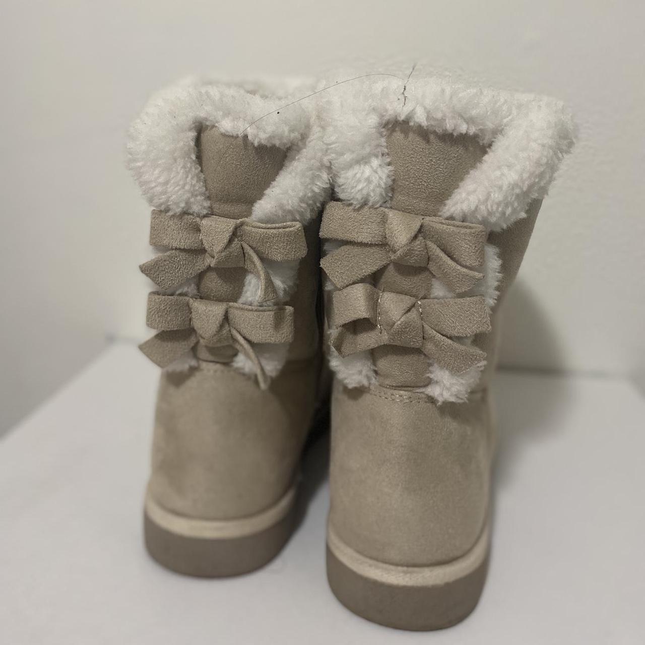 Y2K Coquette Beige fluffy boots with bows women’s... - Depop