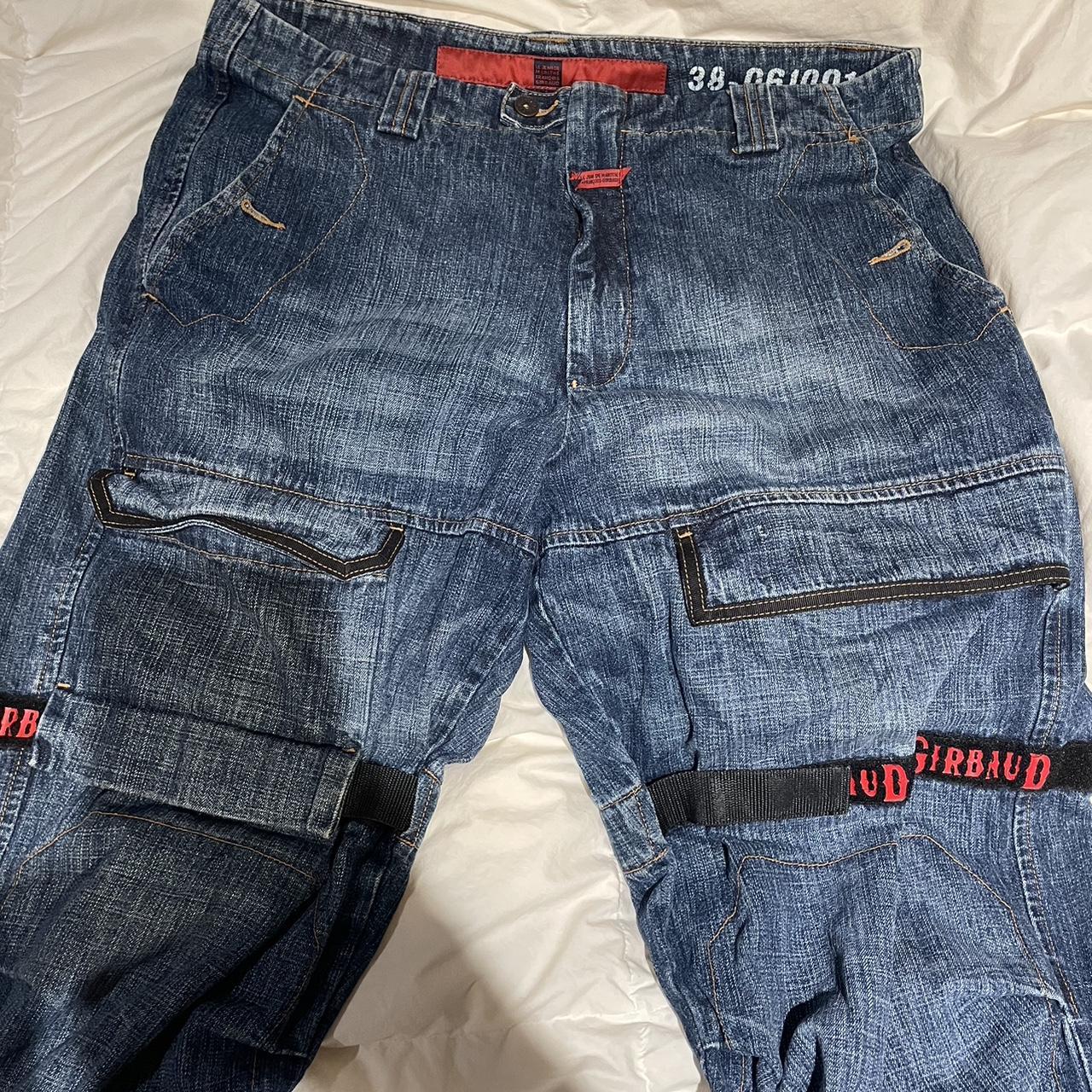 Y2K 2000s GIRBAUD blue and red cargo jeans with | Depop