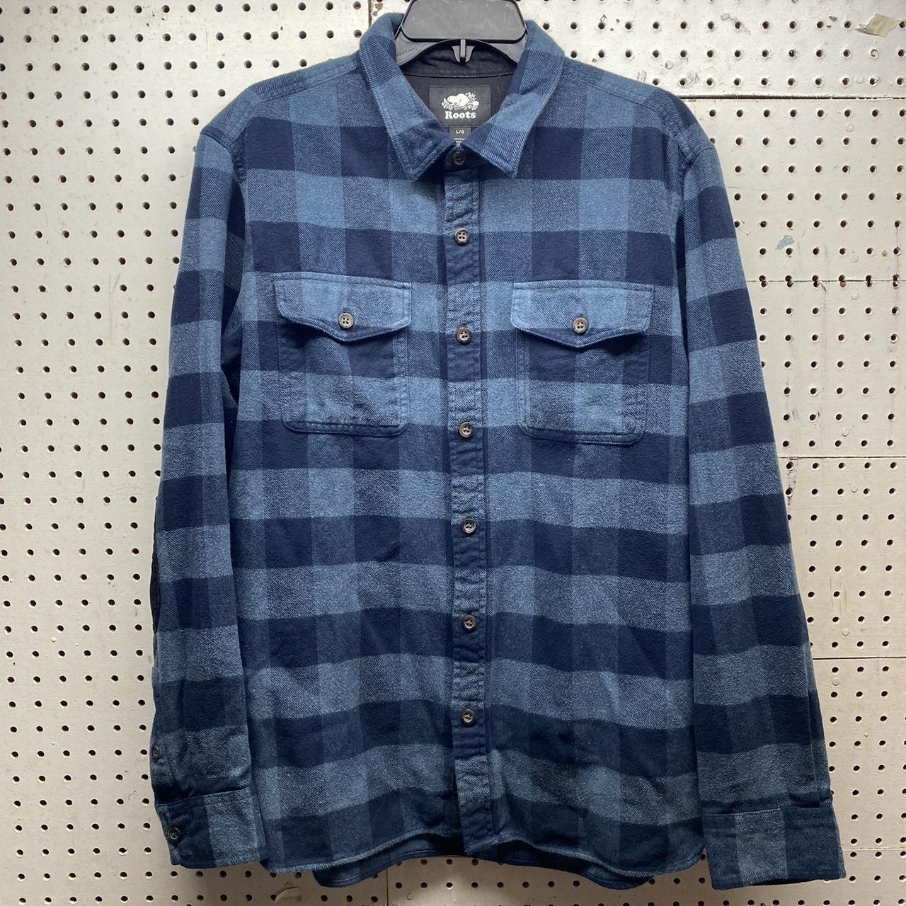 Men’s Roots Large Blue Long Sleeve Flannel Plaid... - Depop