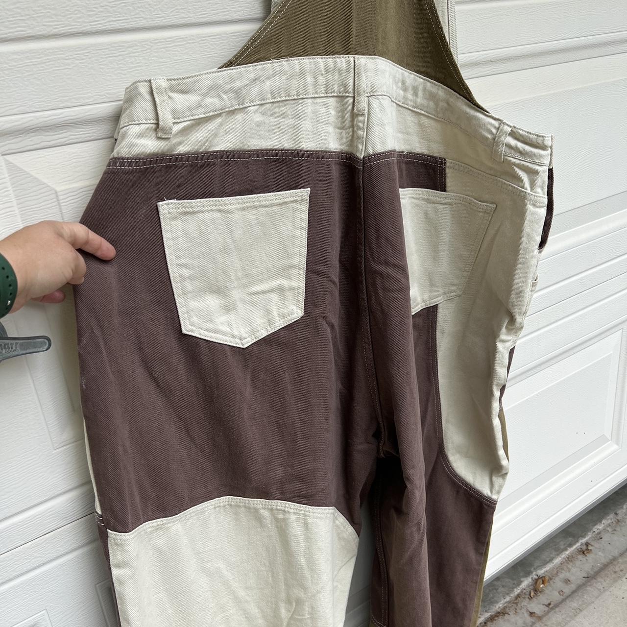 Cider Women's Cream and Brown Dungareesoveralls Depop