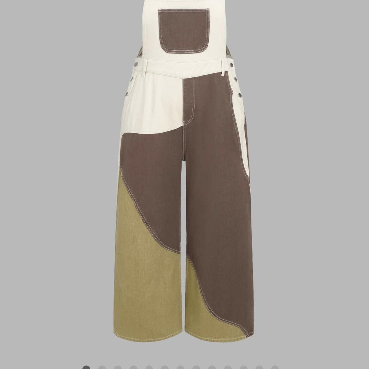 Cider Women's Cream and Brown Dungareesoveralls Depop