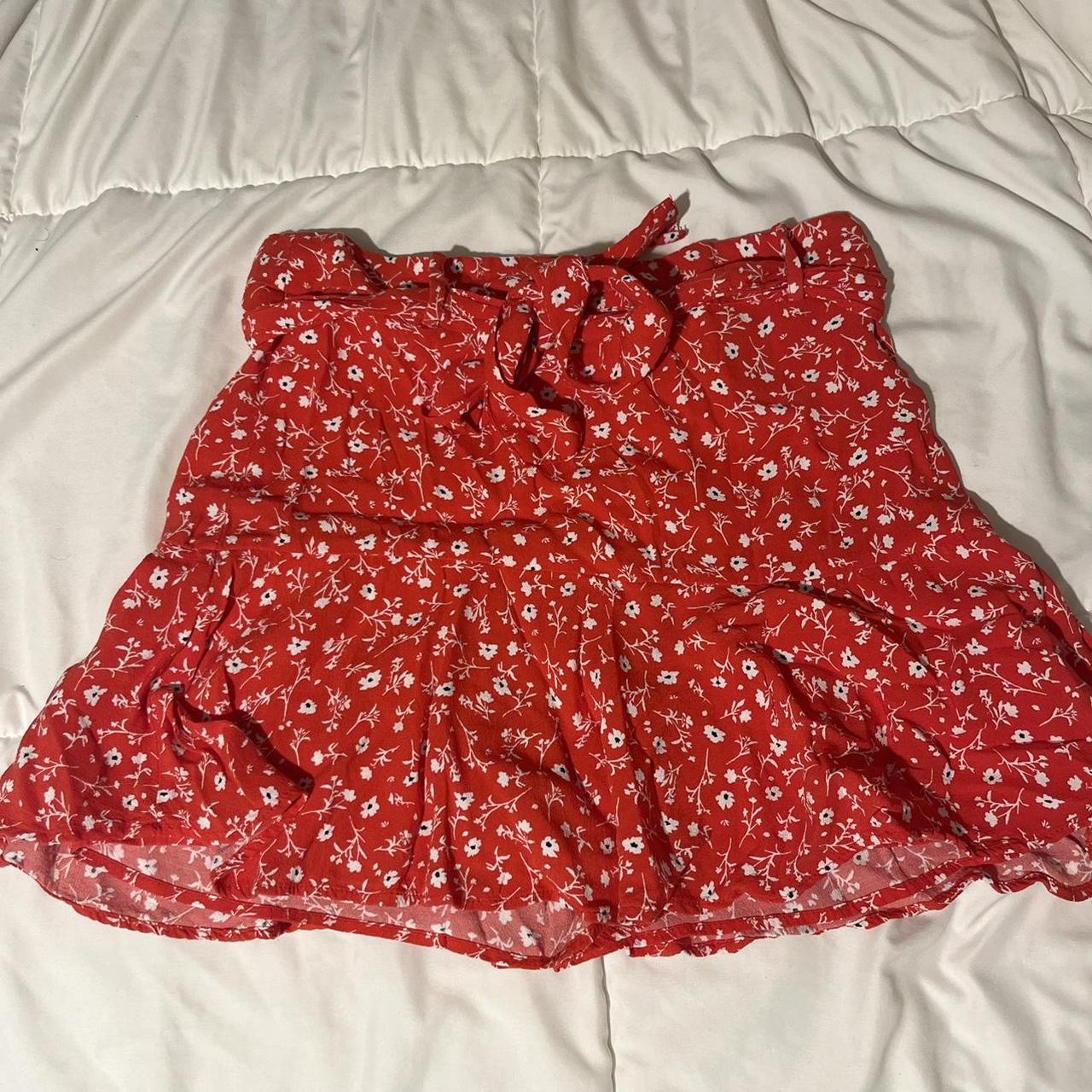 floral red skirt from zara!!! built in shorts! this... Depop