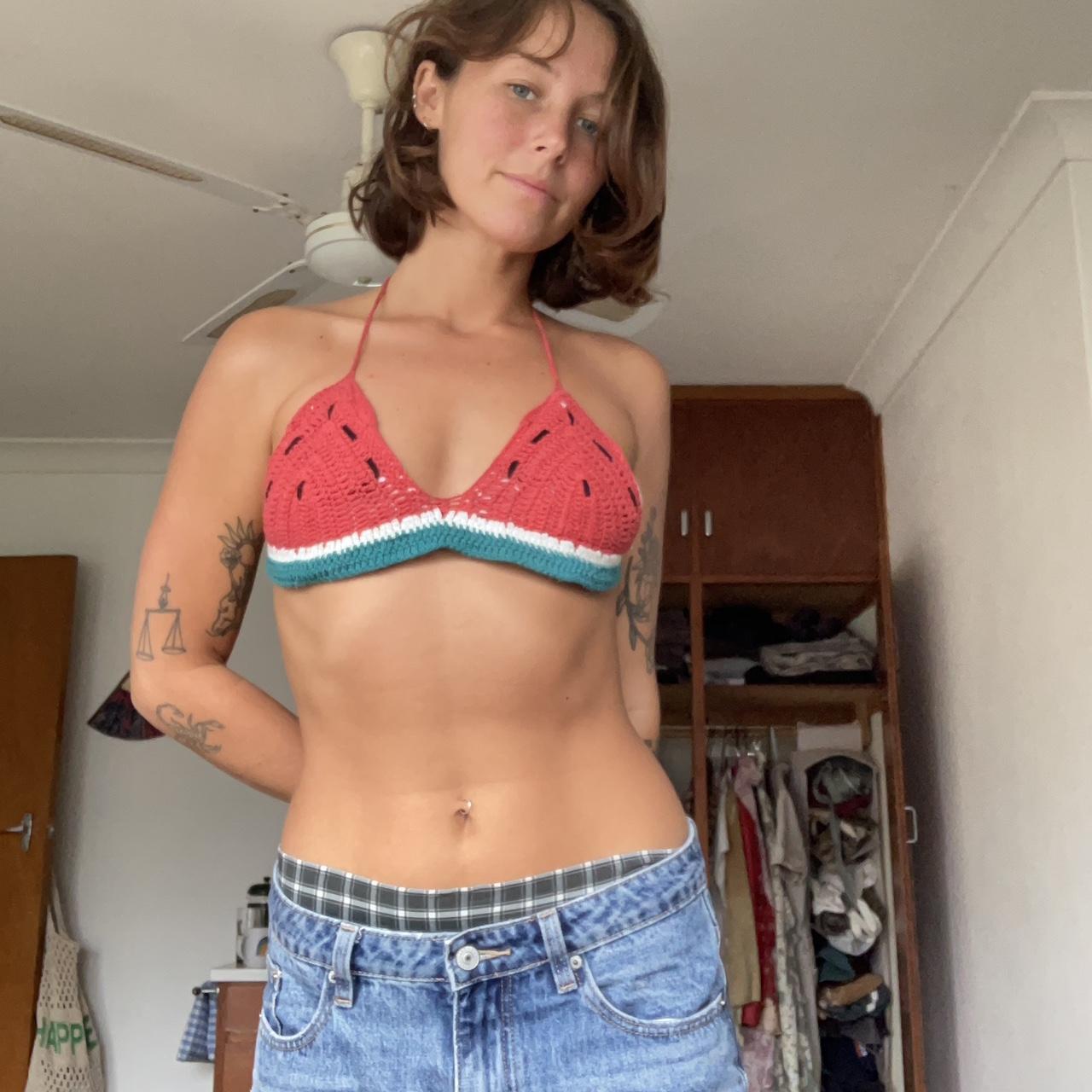 Crotchet watermelon crop bikini Shown on size 8 - Depop