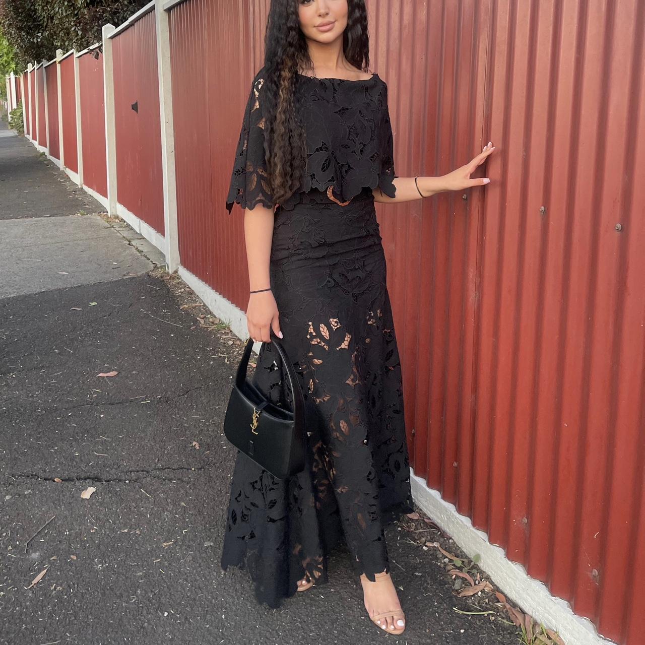 Carla Zampatti Botanic Lace Off Shoulder Gown Black Depop