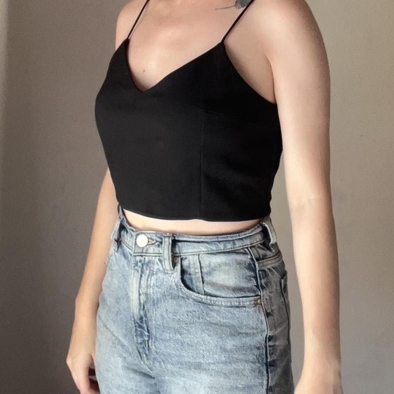 Black Crop Top with Back Zip and Thin Straps Brand-... - Depop
