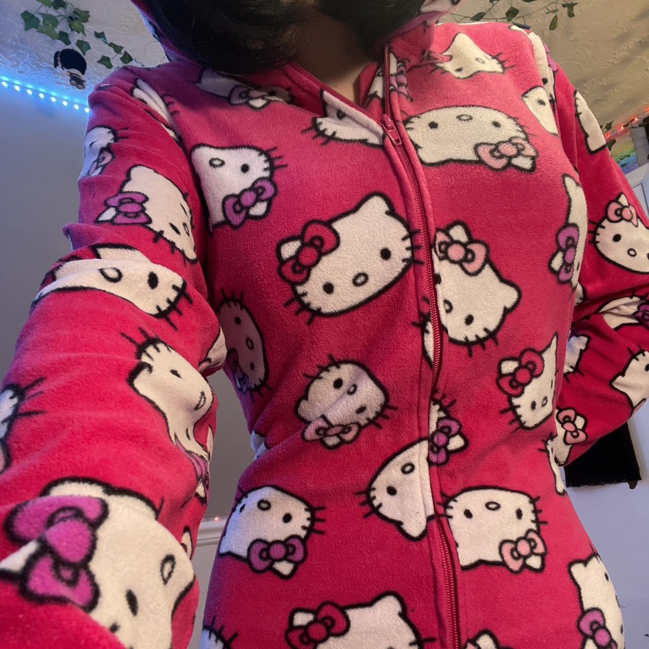 Hello Kitty Onesie 🎀💋 with footies, and drawstring... - Depop