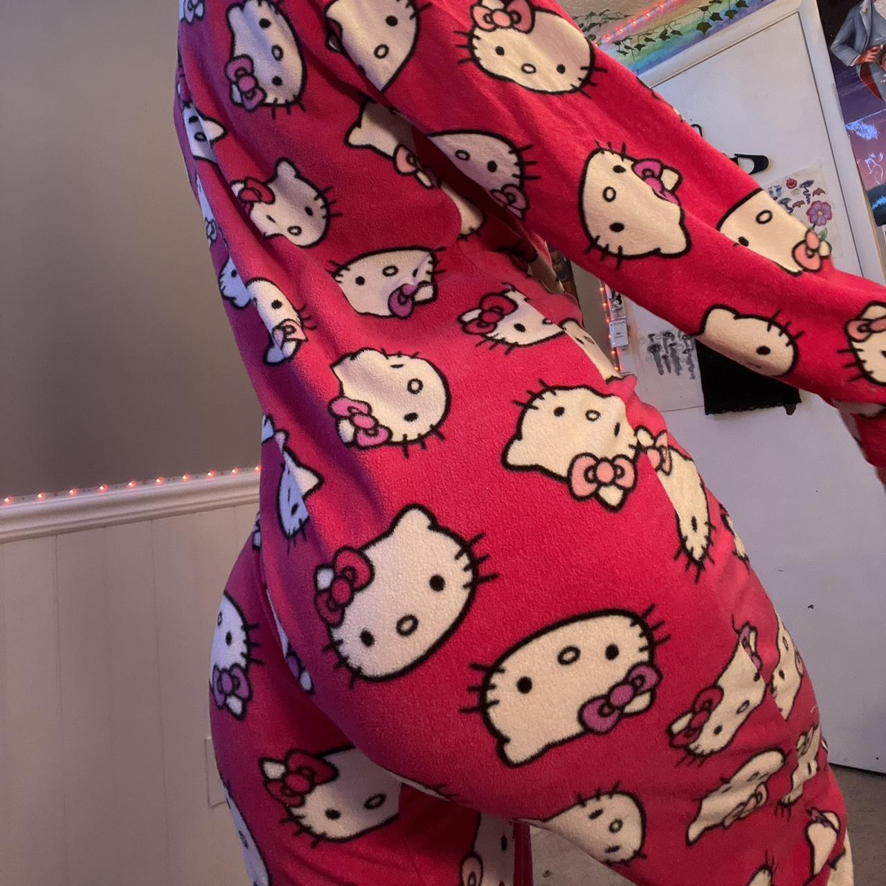 Hello Kitty Onesie 🎀💋 with footies, and drawstring... - Depop