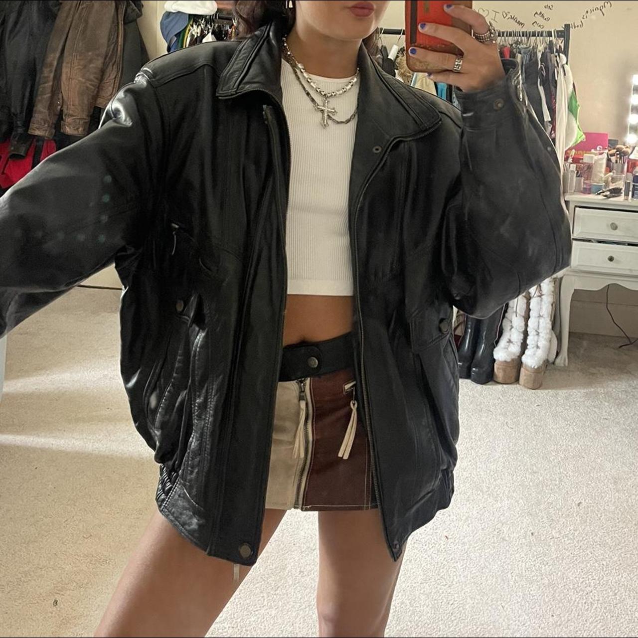 Insane vintage black leather oversized jacket 😍 100%... - Depop