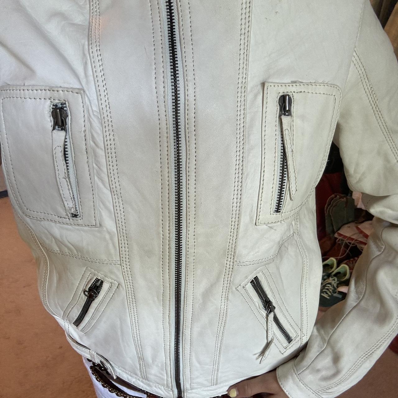 Super cool bershka real leather white zip up biker. Depop