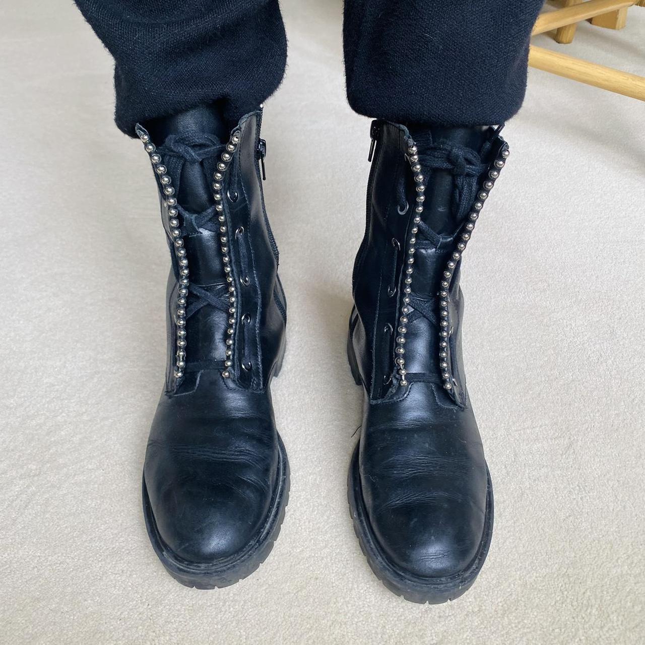 al123　その２ Zara black leather pearl boots. Size 39. Used but in | Depop