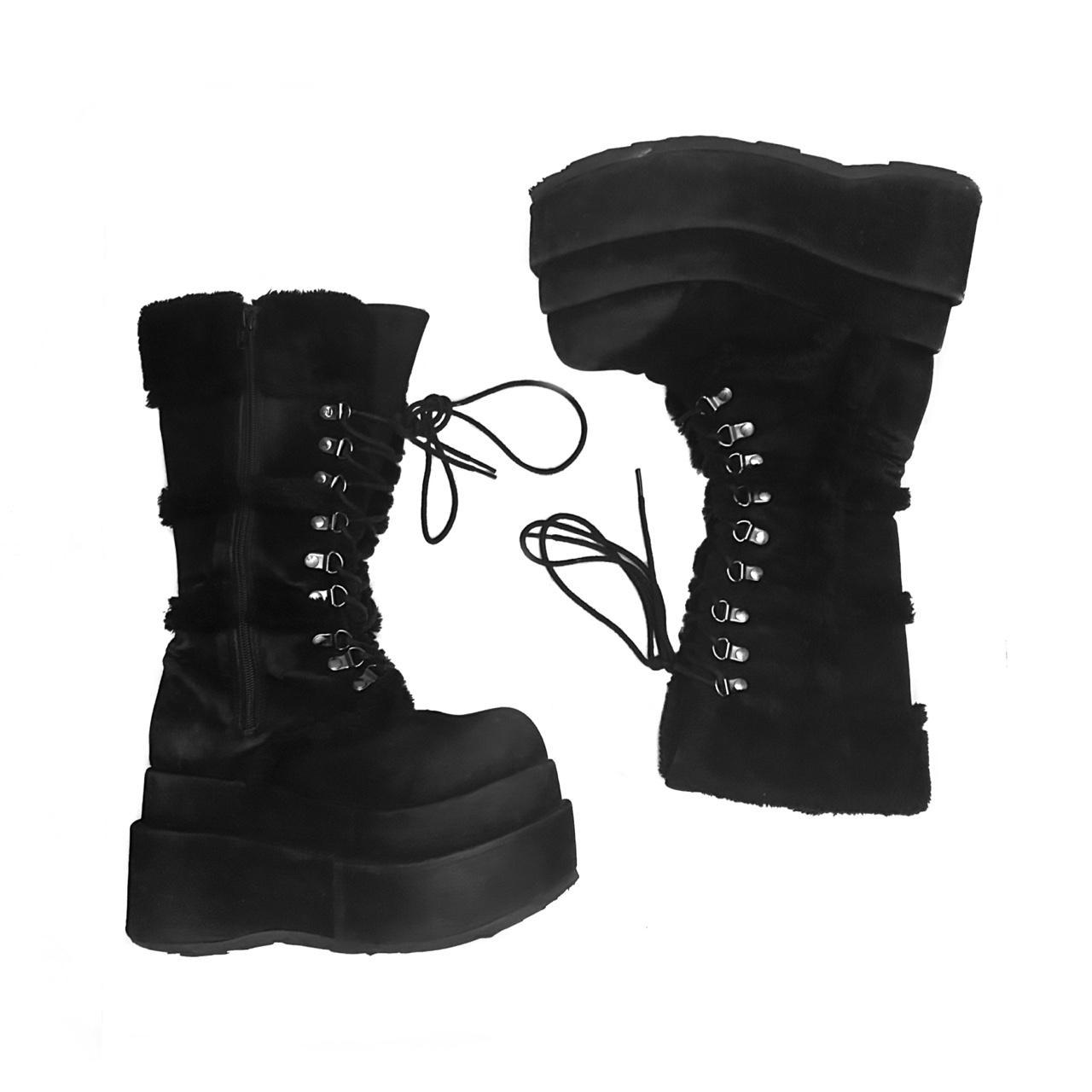 demonia bear 202 black platform boots with fur and... Depop