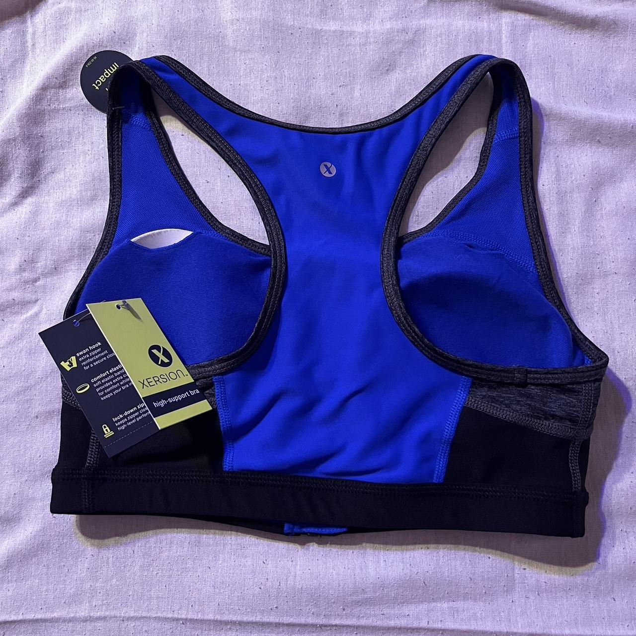 xersion blue and black high support sports bra size - Depop